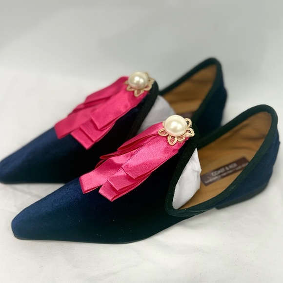 coast and koi Shoes - Coast and Koi handmade in Cape Town South Africa blue velvet flats sz 38 (7.5-8)